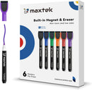 maxtek Dry Erase Markers - 6 Count Colorful Magnetic Dry Erase Markers Fine Tip with Eraser, Low Odor Whiteboard Markers for Calendar Boards | 1 Count (Pack of 6) | 6 Colors — 1