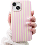 Cute Striped Case for iPhone 15 6.1",Pink/Yellow — 1