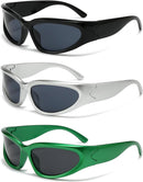 SOAR&EAGLE Y2K 3Pack Polarized sunglasses Wrap Around Men's Women's sunglasses Fashion Sport Shades Sun Glasses | Silver Framed Gray Flakes, Black Framed Gray Flakes，green Fr — 1