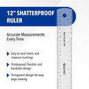 Westcott Shatterproof Ruler, Design with Easy-to-Read Markings, Back-to-Classroom, 12-Inch — 2