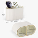 KINGFOM PU Leather Desk Organizer Pen Holder – Dual-Compartment Stylish Pencil Cup Remote Control Holder Desktop Supplies and Accessories Organizer Caddy for Office Home School (Light Beige) — 2