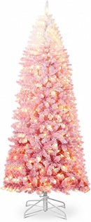 GarveeTech 9ft Prelit Flocked Christmas Tree, Pink & White, 600 Lights — 1