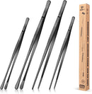4 Pcs Fine Long Tweezer Tongs Professional Black, 12'' and 10'' Stainless Steel for Kitchen, Food, Cooking,… — 1