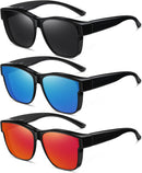 Wzerry Polarized Over Glasses Sunglasses for Women Men with Large Shades | Black/Grey + Black/Blue + Black/Red — 1