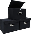 STOREONE Fabric Storage Cube Bins Foldable Organizer Container Collapsible Basket with Lids and Metal Handles, for Home, Bedroom, Closet (Black, 3 Pcs) — 1