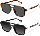 Retro Aviator Sunglasses for Women Men:Polarized Trendy Rectangle Womens Mens Shades Sun Glasses | Black +Tortoise Gray — 1