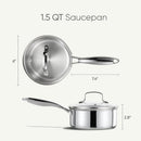 CAROTE 1.5Qt Stainless Steel Saucepan, Non-Toxic 3-Ply Stainless Steel Cookware Set with Lids, Small Kitchen Pots,… — 2