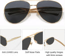 Oversized Aviator Sunglasses For Women 70s Retro 2025 Metal Shades with Gold Streamline Arms | Gold Frame - Black Lens — 5
