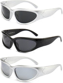 SOAR&EAGLE Y2K 3Pack Polarized sunglasses Wrap Around Men's Women's sunglasses Fashion Sport Shades Sun Glasses | Silver Framed Gray Flakes, Silver Framed Mercury Flakes, Bla — 1