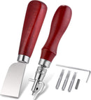 7 in 1 Leather Groover Tool and Cutting Knife Set Adjustable Stitching Groover Creasing Edge Beveler Grooving Tool Leather Edging Knife for DIY Leathercraft Cutting — 1