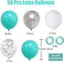 Teal Blue Silver Balloons, 50Pcs 12Inch Teal and Silver Balloons Turquoise Blue White Silver Confetti Latex Balloons for Birthday Baby Shower Party Decorations — 2