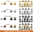 Selizo 480 Sets Small Double Cap Leather Rivets 4 Colors 3 Sizes (Cap Diameter: 6mm/8mm/8mm) Tubular Metal Studs with 3 Pieces Setting Tool Kit for Leather Craft Repairs Decoration — 6