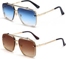 Dollger Square Aviator Sunglasses for Men and Women Fashion Metal Vintage Gradient Shades Sunglasses UV400 Protection | C:gold Frame Gradient Brown Lens+gold Frame Gradient Blue Le | 62 Millimeters — 1