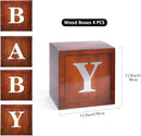 Voircoloria Baby Boxes with Letters for Baby Shower, 4pcs Grain Wood Balloon Boxes for Gender Reveal Birthday Wedding Teddy Bear Baby Shower Decorations (Wood) — 3