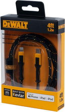 DEWALT Heavy Duty USB to Lightning Cable [Apple Mfi Certified] Durable, 4FT 9