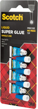 Scotch Super Glue Liquid, 4-Pack of Single-Use Tubes,.017 oz Each — 5