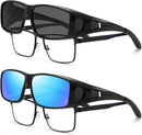 Polarized Fit Over Glasses Sunglasses for Men Women Driving Square Wrap Around Shades UV Protection Sun Eyewear PT2006 | 2pcs(black/Gray+black/Mirrorblue) | 62 Millimeters — 1