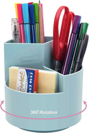 Siveit Desk Pencil Pen Holder, Desk Organizers 3 Slots 360-Degree Rotating Pen Holder for Desktop Storage Stationery Supplies Organizer, Home, Office, School, Kids, Blue — 1