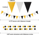 Silver Black Gold Party Decorations - 23pcs Tissue Paper Flowers Pom Poms Tassel Garland Pennant Banner Flags Streamers Birthday New Years Eve Retirement Graduation Classroom Hanging Decor Supplies | Black Gold Silver — 2