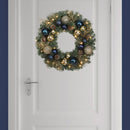 Haute Decor 24 Inch Sutton Place Christmas Wreath with Soft White LED Lights on Automatic Timer - Pre-Lit Christmas Wreath Featuring Blue and Gold Shatterproof Ornaments — 4