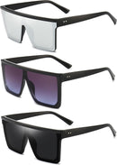 Dollger Square Oversized Sunglasses for Women Men Fashion Flat Top Big Black Frame Shades | Black and Mirrored Silver and Gray — 1