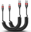2 Pack USB C Coiled Cable, Fast Charging USB to USB C Cord for iPhone 16/16 Pro Max, Samsung Galaxy S24, Moto G8, Google Pixel, Retractable for Car 1