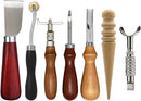 Leather Tooling Kit, Including Leather Cutting Knife Tracing Wheel Edge Beveler Groover Wooden Burnisher Swivel Knife Leathercraft Accessories-7PCS-silver — 1