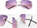 knliwkm Rimless Rectangle Y2k Sunglasses for Women Men Cute Small Clear Frameless Tinted Lens 2000S Fashion Shades Butterfly | Gold, Purple/ Pink — 5