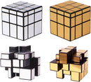AHYUAN Mirror Speed Cube Set Magic Cube 2Pack Dysmorphism 3x3x3 Mirror Golden Wheel Cube and Silver Cube Twist Speed Cube Bundle Puzzle Games Toy for Children and Adults (Classic Edition) — 2