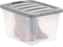 Amazon Basics Plastic Storage Containers with Secure Latching Lids, Stackable Organization Bins, Clear/Grey, 19 Quart, Set of 6 — 4