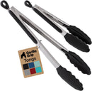 GORILLA GRIP Stainless Steel Kitchen Tongs for Cooking, 2 PK, Black — 1