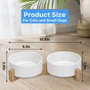 Ceramic Cat and Small Dog Bowl Set – Modern Indoor Small Size Pet Food and Water Bowls with Wood Stand – Non Slip Puppy Sized Feeding Station with Double Dishes (White) — 3