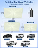 helloleiboo Car Windshield Sun Shade Umbrella 57" x 32", Windshield Sun Shade Foldable with 5-Layer Thickened Vinyl Coating Reflective Heat & UV Protection Fits Most Sedans & Compact SUVs — 6