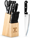 Moss & Stone 14 Pcs Kitchen Knife Set with Block, Stainless Steel — 1