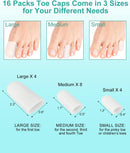 16-Pack Silicone Toe Protectors and Caps, Gel Toe Covers Bandage Sleeves for Women & Men Pain Relief, Cushion Pads for Corns, Calluses, Blisters, Toenails Loss(Clear, Mixed Sizes, 4L+8M+4S) — 2