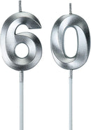 Silver 60 Birthday Candles,60th Birthday Decorations for Women Men — 1