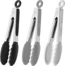 HINMAY Small Silicone Tongs 7-Inch Mini Serving Tongs, Set of 3 (Black Gray White) — 1