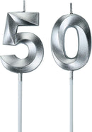 Silver 50th Birthday Candles, Number 50 Cake Topper for Men Birthday Decorations Party Decoration — 1