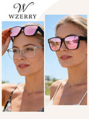 Wzerry Polarized Over Glasses Sunglasses for Women Men with Large Shades | Black/Grey + Black/Blue + Black/Pink — 2