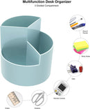 Siveit Desk Pencil Pen Holder, Desk Organizers 3 Slots 360-Degree Rotating Pen Holder for Desktop Storage Stationery Supplies Organizer, Home, Office, School, Kids, Blue — 3
