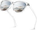 Polarized Sunglasses Womens Trendy Mirrored Shades UV400 Protection | A5. Transparent Frame/Silver Polarized Lens — 1