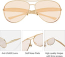 Oversized Aviator Sunglasses For Women 70s Retro 2025 Metal Shades with Gold Streamline Arms | 2 PACK Champagne + Black — 5