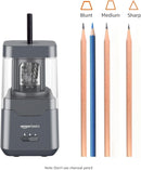 Amazon Basics Portable Electric Pencil Sharpener, Easy to Use, Versatile, Helical Blade, Auto Stop, Battery/USB Cord Operated, Black, 2.87 x 2.87 x 5.3 in — 3