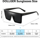 Dollger Square Oversized Sunglasses for Women Men Fashion Flat Top Big Black Frame Shades | Black Frame Black Lens — 6
