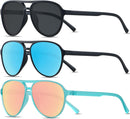 ANDWOOD Polarized Aviator Sunglasses for Women Men Tangle Free Pilot Shades | (3pack) Black + Mirror Blue + Mirror Pink — 1
