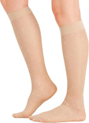 BSERA 2 Pairs Sheer Compression Socks for Women 15-20 mmHg Knee High | Beige Hearts | Large — 1