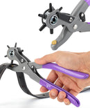 UNCO- Leather Hole Punch Tool, Multi Hole Sizes for Belts and Leather, Belt Hole Puncher, Purple Handle — 1