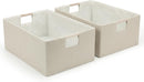 Foldable Fabric Storage Baskets Set of 2 for Shelves, Linen Decorative Storage Bins with Wooden Handles, Small Organizer Cubes for Closet, Rectangle Canvas Boxes for Organizing, Decor (Beige 2 Pack) — 1
