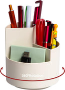 Desk Pencil Pen Holder, 3 Slots 360-Degree Spinning Organizers, Desktop Storage Stationery Supplies, Cute Cup Pot for Office, School, Art Supply, Kids - White — 1