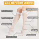 BSERA 2 Pairs Sheer Compression Socks for Women 15-20 mmHg Knee High | White | Medium — 3